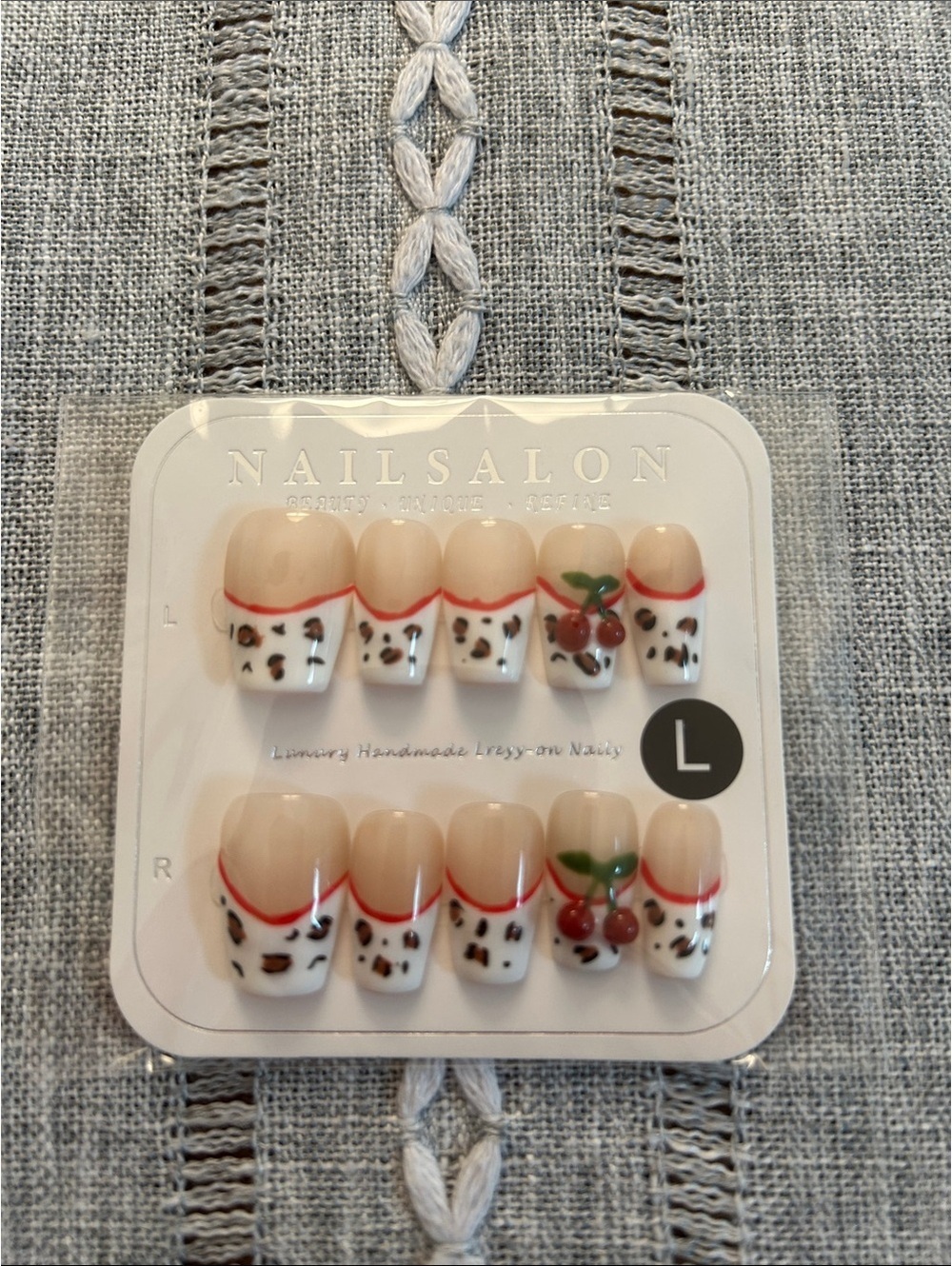 Cherry & Leopard Print Press-On Nails - Beige